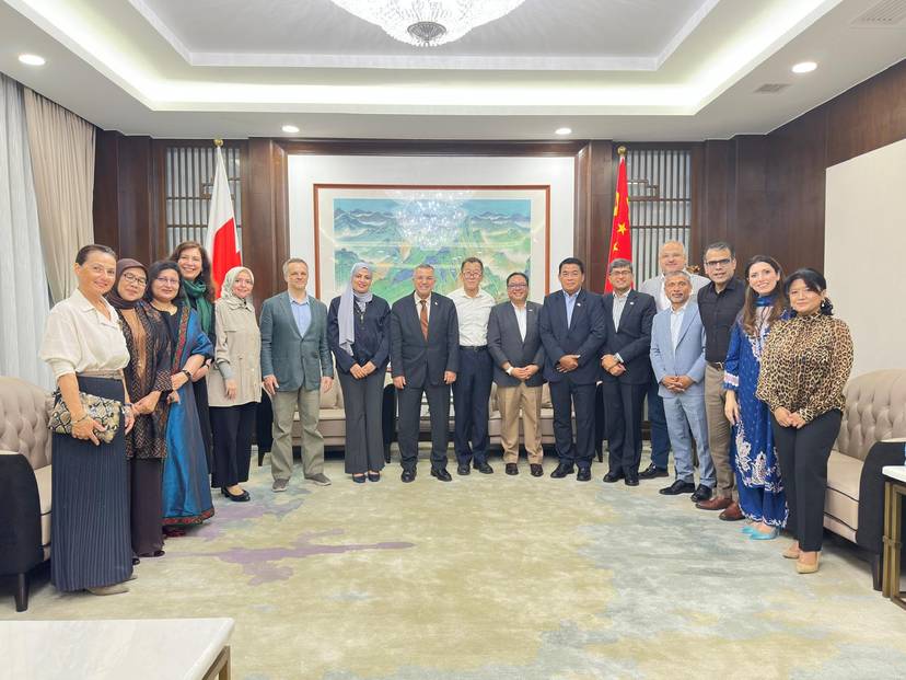 A scene from the reception hosted by His Excellency Ni Ruchi, Ambassador of the People's Republic of China, in honor of His Excellency Dr. Mahmoud Braham, Ambassador of Algeria to Bahrain, to bid him farewell